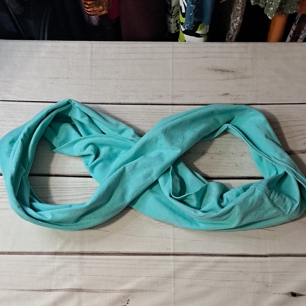 Sparkling Infinity Scarf With Hidden Zipper Pocket Robins Egg Blue. Light Blue.